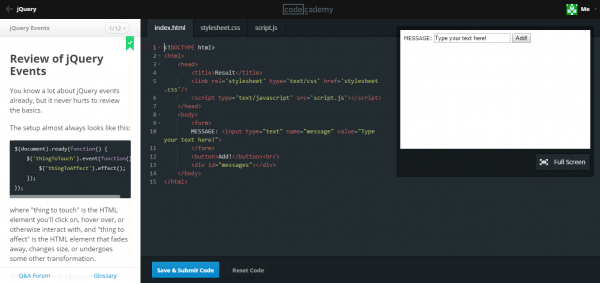 CodeCademy - website for learning web programming review