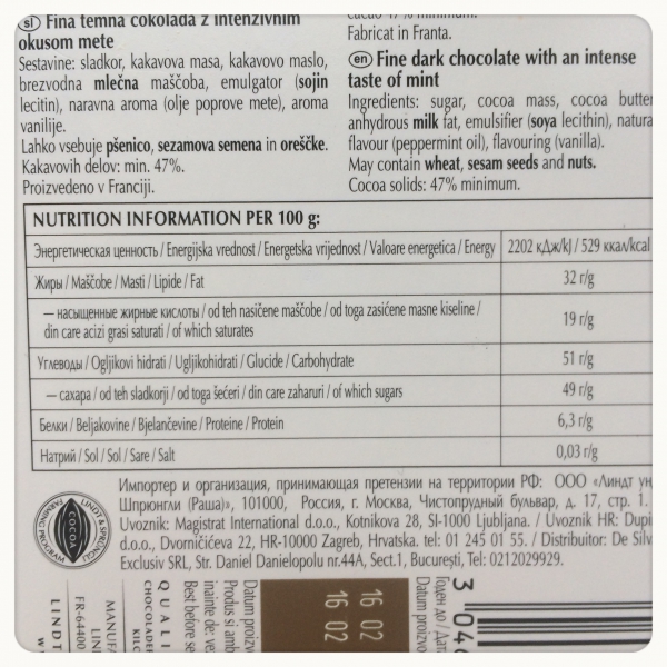 Lindt Intense Mint Chocolate Lindt Intense Mint Chocolate