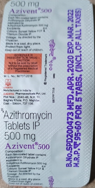 Azivent 500 (Azithromycin Tablets) for Respiratory Tract Infection Azivent 500 (Azithromycin Tablets) for Respiratory Tract Infection