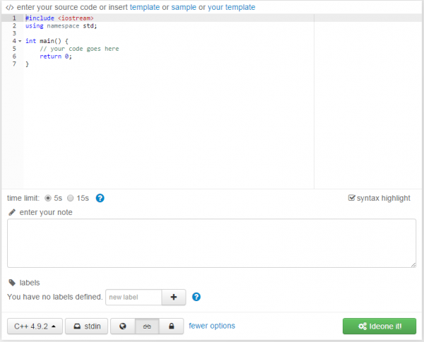 Ideone - online code writing and compiling tool Ideone - online code writing and compiling tool